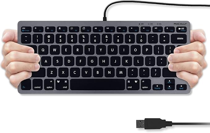 Macally Small USB Wired Keyboard for Mac and Windows - 78 Scissor Keys, 13 Shortcut Compatible Apple Keyboard - Mini Compact USB Computer Keyboard That Saves Space and Looks Great - Space Grey