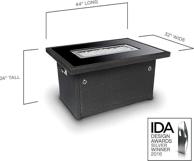 Outland Living Series 403 Fire Table – 44" 50,000 BTU Outdoor Propane Gas Fire Pit Table with Tempered Glass Top & Arctic Ice Decorative Glass Rocks, Slate Grey