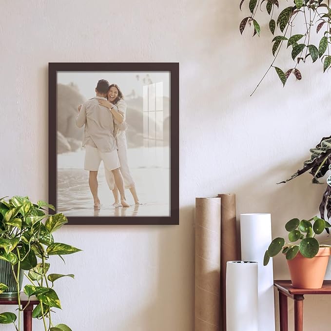 Renditions Gallery 11x14 inch Picture Frame High-end Modern Style, Made of Solid Wood and High Definition Glass Ready for Wall and Tabletop Photo Display, Brown Frame
