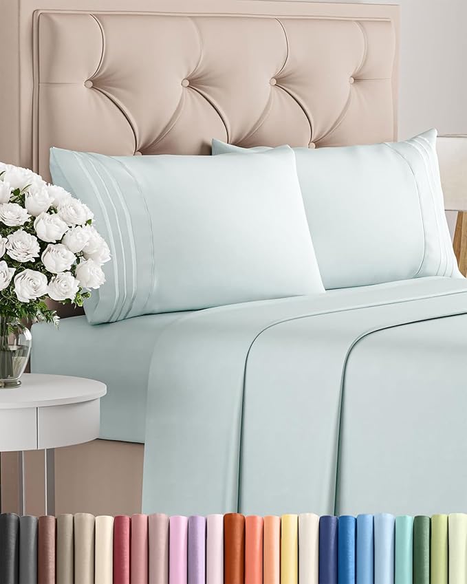 Cal King Size 4 Piece Sheet Set - Comfy Breathable & Cooling Bed Sheets Set - Hotel Luxury Bedding for Women, Men, Kids, Teens, Boys & Girls - Deep Pockets, Soft, Wrinkle Free - Oeko-Tex - Ice Blue