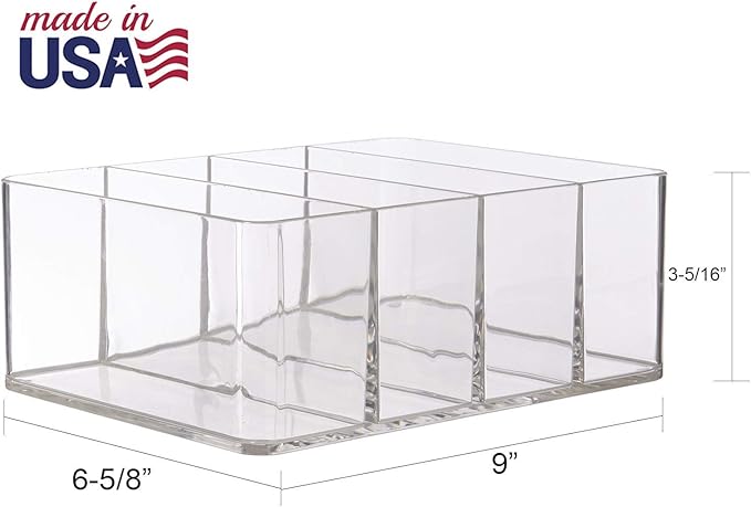 STORi 4-Compartment Clear Plastic Organizer, Rectangular Divided Makeup and