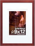 Egofine 9x12 Picture Frame Made of Solid Wood Covered by Plexiglass, Wood Frame for Pictures 5x7/6x8 with Mat or 9x12 without Mat, Tabletop and Wall Mounting Display, Dark Red
