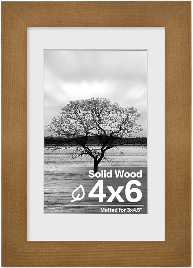 Egofine 4x6 Picture Frame Made of Solid Wood with Plexiglass, Display Pictures 3.5x5 with Mat or 4x6 Without Mat, for Tabletop and Wall Mounting Photo Frame, Light Brown