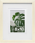 Egofine 8x10 Picture Frame Made of Solid Wood with Plexiglass, Display Pictures 4x6/5x7 with Mat or 8x10 Without Mat for Tabletop and Wall Mounting, Beige