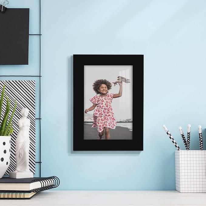 Renditions Gallery 5x7 inch Picture Frame High-end Modern Style, Made of Solid Wood and High Definition Glass Ready for Wall and Tabletop Photo Display, Black Frame
