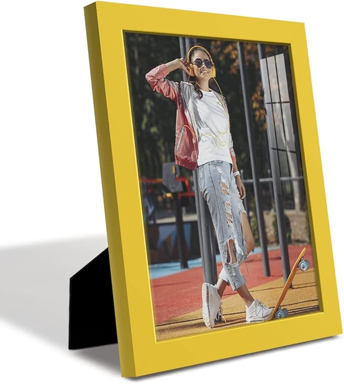 Renditions Gallery 8x10 inch Picture Frame High-end Modern Style, Made of Solid Wood and High Definition Glass Ready for Wall and Tabletop Photo Display, Yellow Frame