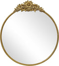 Vintage Round Mirror, 28" Baroque Style Circular Mirror, Antique Metal Frame Wall Mirror, Traditional Art Home Decor for Dressing Table, Bathroom or Bedroom,Retro Gold