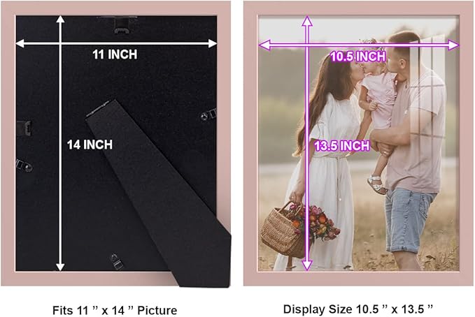 Renditions Gallery 11x14 inch Picture Frame High-end Modern Style, Made of Solid Wood and High Definition Glass Ready for Wall and Tabletop Photo Display, Pink Frame