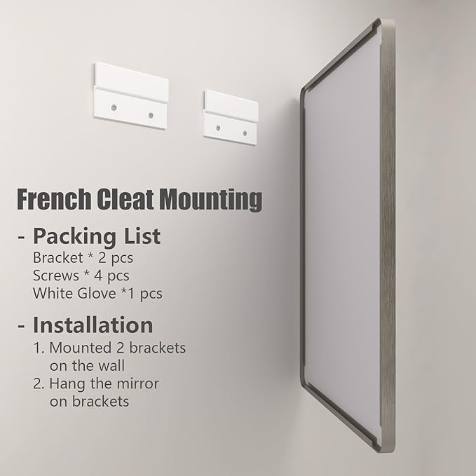 60x30 Silver Bathroom Mirror, Brushed Metal Framed Mirror for Vanity, Rounded Corner Rectangle Mirror for Wall, Anti- Rust, Shatterproof (Horizontal/Vertical)