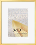 8x10 Picture Frame - Metal Frame With Mat 5x7 | 8 x 10 Aluminum Photo Frame | Plexiglass And Hanging Hardware Included | Black 8x10 Picture Frame | Gold