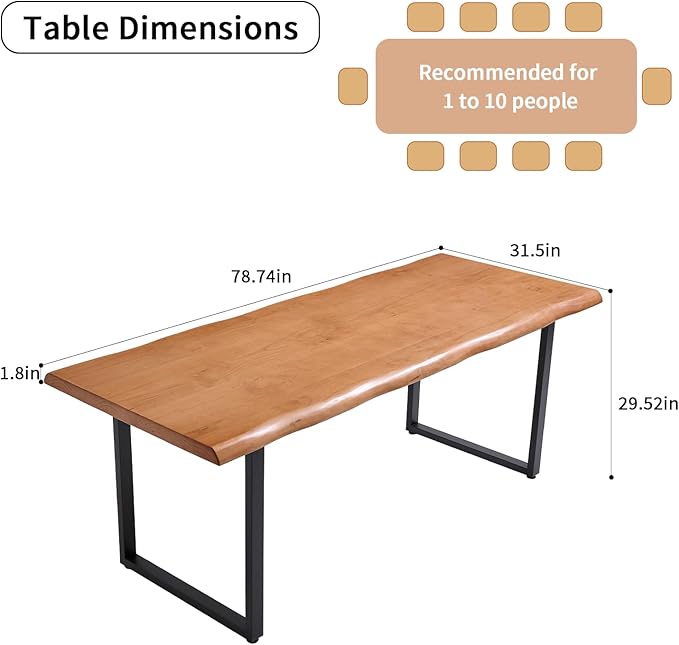 Stylish Solid Wood Office Desk with Sturdy Metal Base - Durable Multi-Size Executive Computer & Dining Table - Perfect for Home Office & Work Environments (Brown, 78.74in)