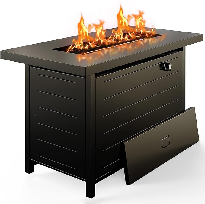 Ciays 42-Inch Propane Fire Pit – 60,000 BTU Steel Gas Fire Pit Table for Outside, Steel Lid & Lava Rock, 2 in 1 Fire Table, Adds Warmth to Gatherings & Parties on Patio, Deck, Garden & Backyard, Black