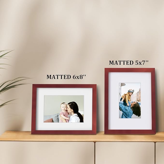 Egofine 9x12 Picture Frame Made of Solid Wood Covered by Plexiglass, Wood Frame for Pictures 5x7/6x8 with Mat or 9x12 without Mat, Tabletop and Wall Mounting Display, Dark Red