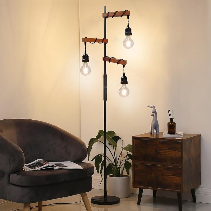 Dimmable Industrial Floor Lamp,Modern Farmhouse Tree Standing Lamps for Living Room Bedroom Office Rustic Home Decor