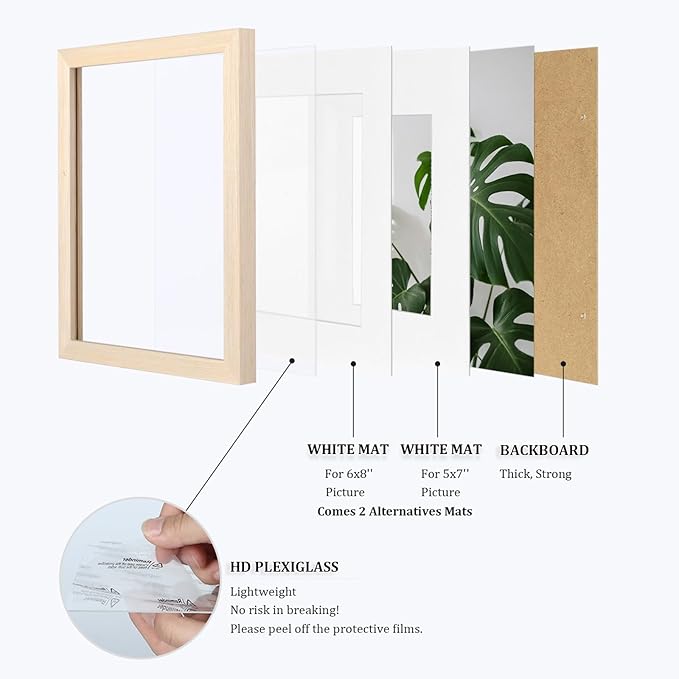 Egofine 9x12 Picture Frame Made of Solid Wood with Plexiglass, Display Pictures 5x7/6x8 with Mat or 9x12 Without Mat for Tabletop and Wall Mounting, Oak Wood