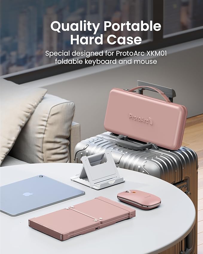 ProtoArc Foldable Keyboard and Mouse, XKM01 True Full-Size Folding Wireless Keyboard Mouse Combo for Business Travel, a Portable Office Suite On-The-Go, Compatible with Laptop iPad Tablet - Pink