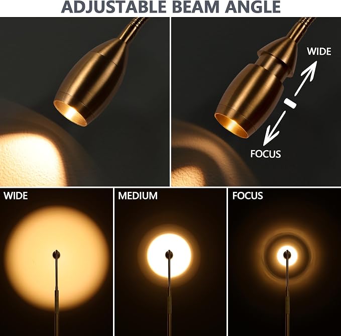 Reading Floor Lamp, 72" Tall LED Lamp with Flexible Gooseneck, Dimmable Zoomable Spotlight, Adjustable Color Beam Standing Lamp, Touch & Remote Control, Task Craft Bedroom Living Room (Antique Brass)