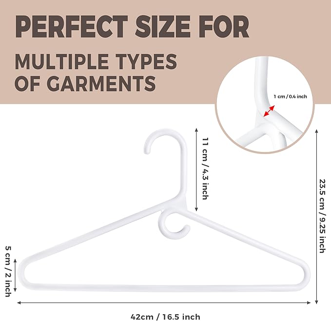 Quality White Plastic Hangers 30 Pack - Super Heavy Duty Multipack for Clothes - Thick Strong Standard Closet Clothing Hangers with Hook for Scarves and Belts-17 for Coats (White, 30)