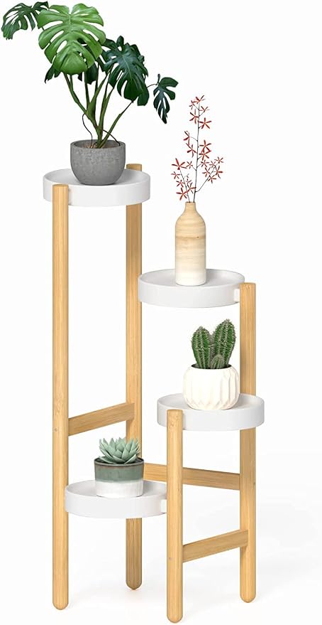 Wisuce Bamboo Plant Stands Indoor, 4 Tier Tall Corner Plant Stand Holder Plant Display Rack for Living Room Bedroom (4 Tier Stand)