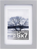 Egofine 5x7 Picture Frame Made of Solid Wood, Display Pictures 3.5x5/4x6 with Mat or 5x7 Without Mat Covered by Plexiglass for Table Top Display and Wall Mounting Photo Frame, Light Gray