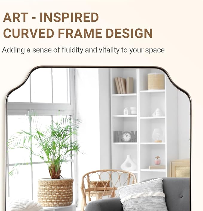 ANDY STAR 20x30 Inch Brushed Nickel Mirror, Silver Bathroom Mirror, Modern Rounded Notched Corner Mirror in Rustproof Stainless Steel Thin Frame, Compact Size Ideal for Small Bathroom Remodel