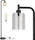 Ziisee Floor Lamps for Living Room - Standing Lamp with Grey Glass Shade, Modern Floor Lamp with LED Bulbs, Industrial Floor Lamp for Bedroom, Black Tall Lamp for Office(Light Bulb Included)