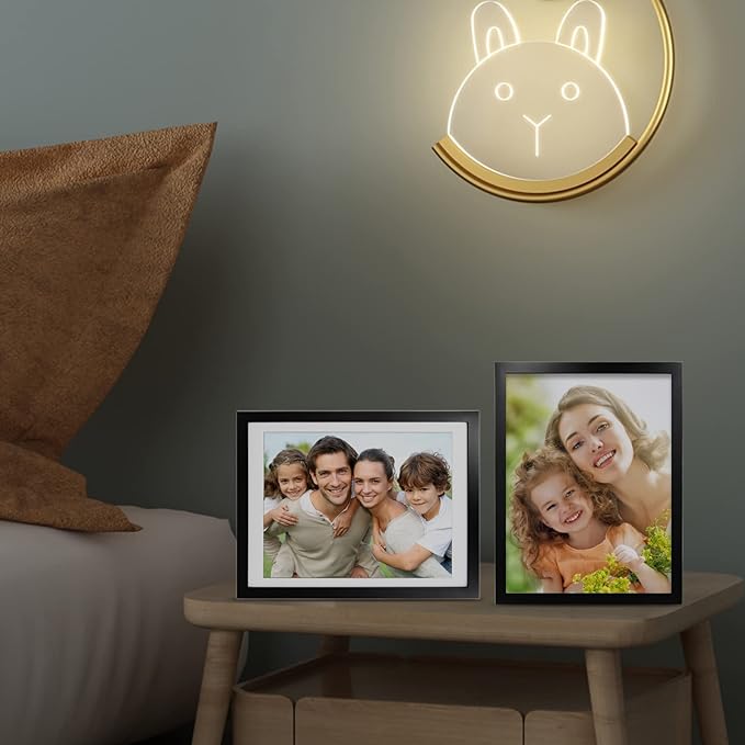 Egofine 12x16 Picture Frame Black Covered by Plexiglass Made of Solid Wood, Display Pictures 9x12 and 11x14 with Mat or 12x16 Without Mat for Wall Mounting Photo Frame