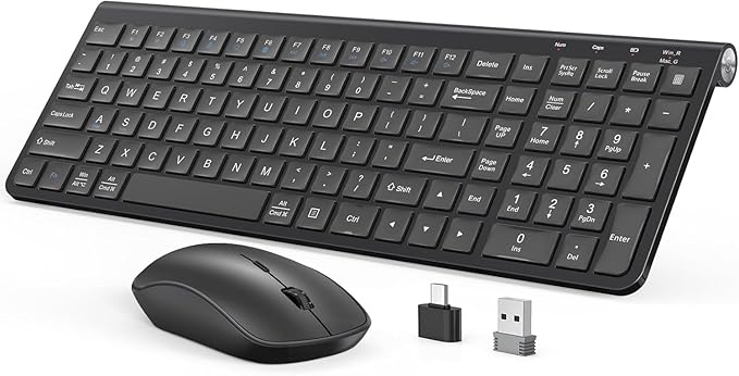JOYACCESS Wireless Keyboard Mouse Combo, Ergonomic Wireless Keyboard with Adjustable Stand, Type-C Connector,and Waterproof Film Compatible with Win 7/8/10, MacBook Pro/Air, Laptop - Black