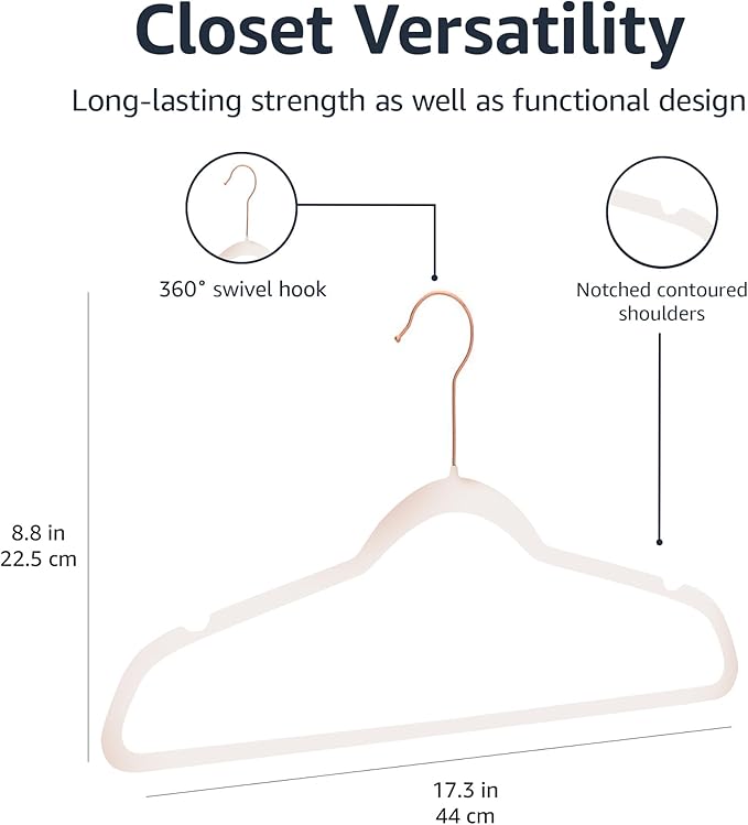 Amazon Basics Slim Velvet, Non-Slip Suit Clothes Hangers, Pack of 50, Blush Pink/Rose Gold