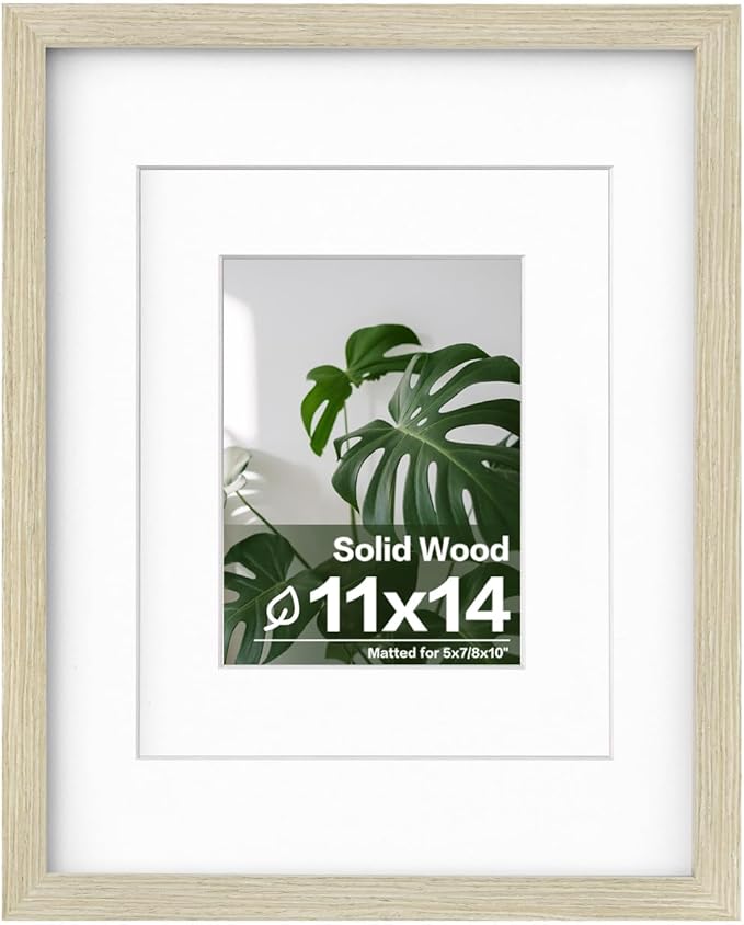 Egofine 11x14 Picture Frame Made of Solid Wood Covered by Plexiglass, Display Pictures 5x7/8x10 with Mat or 11x14 Without Mat for Table Top Display and Wall Mounting Photo Frame, Distressed Wood Grain
