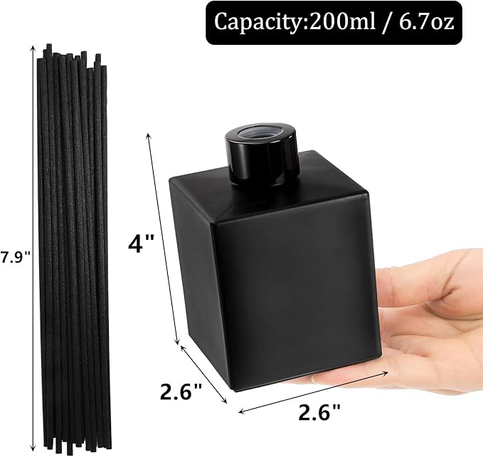 Yesland 6 Pack Perfume Reed Diffuser Bottle, 200ml/6.7oz Empty Refillable Essential Oil Bottles Glass with 60 Sticks, DIY Fragrance Diffuser Sets for Home Bathroom Office Decoration Gift, Black
