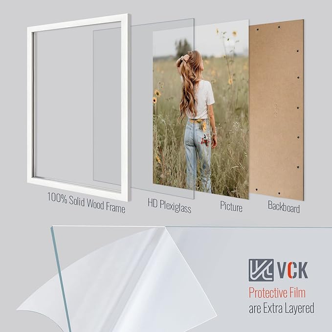 VCK 20x30 Poster Frame Set of 2, White Solid Wood Picture Frames with Exclusive Woodgrain, Wall Gallery Frame
