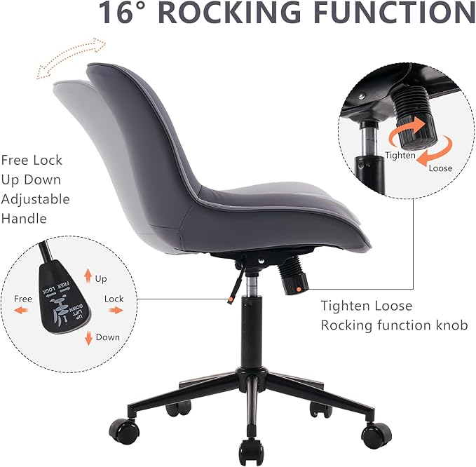 YOUNIKE Ergonomic Home Office Desk Chair Comfy Small Criss Cross Chair with Wheels Swivel Adjustable Modern Vanity Chair with Back Armless Cute Leather Upholstered Rolling Task Chair Dusty Blue