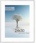 24x30 Metal Picture Frame for Wall With Mat for 18x24, 24''x30'' Aluminum Photo Frames With Tempered Glass for Home Decor, Minimalist Modern Poster Frame Horizontal And Vertical Formats, Silver