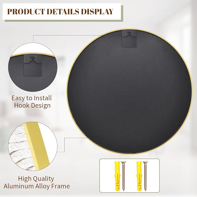 BEAUTYPEAK 20 Inch Round Mirror, Metal Frame Circle Mirror, Wall Mounted for Entryway, Bathroom, Vanity, Living Room, Gold