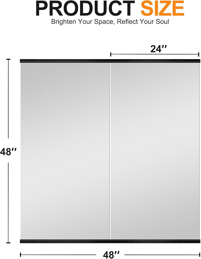 Delma Home Gym Mirror, 48''x24''x2PCS, Large Full Body Tempered Glass Frameless, Wall-Mounted for Gym, Yoga, Garage, Bedroom, Bathroom