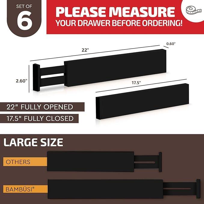 6 Pack Bamboo Drawer Dividers
