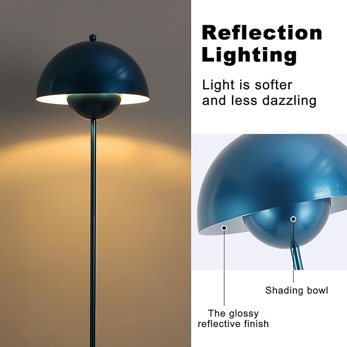 COSYLUX Modern Floor Lamp for Living Room, Industrial Tall Standing Lamp for Bedroom, Metal Shade Reflecting Light Reading Floor Lamp for Office, Nursery Room, Corner(Pearl Gentian Blue)