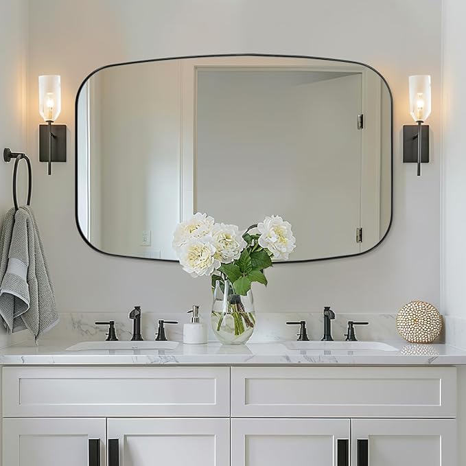 ANDY STAR 30x40” Black Bathroom Mirror, Oblong Vanity Mirror with Stainless Steel Metal Frame, Matte Black Oval Mirror for Over Sink, Modern Anti Rust Wall Mounted