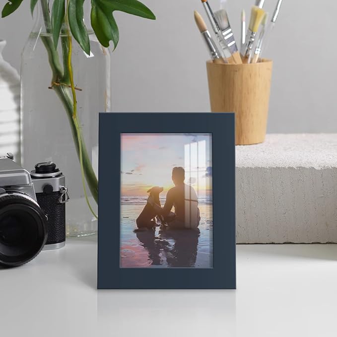 Renditions Gallery 3.5x5 inch Picture Frame High-end Modern Style, Made of Solid Wood and High Definition Glass Ready for Wall and Tabletop Photo Display, Navy Frame