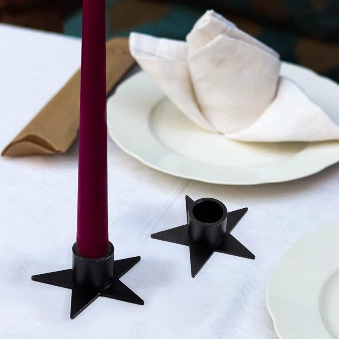 6PCS Pentagram Black Taper Candle Holders, Matte Iron Candlestick Holders Centerpieces for Home Decoration, Wedding Anniversary, Party, Housewarming Gifts.