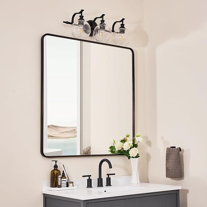ANDY STAR 36x36 Inch Bronze Bathroom Mirror, Rounded Square Oil Rubbed Bronze Mirrors for Bathroom,Tube Metal Framed, 1’’ Deep Wall Mounted Vertically/Horizontal