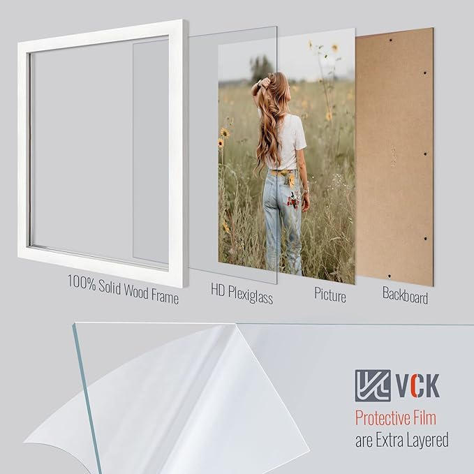 VCK 16x20 Poster Frame with Exclusive White Woodgrain, Solid Wood Picture Frames for Wall - 2 pack