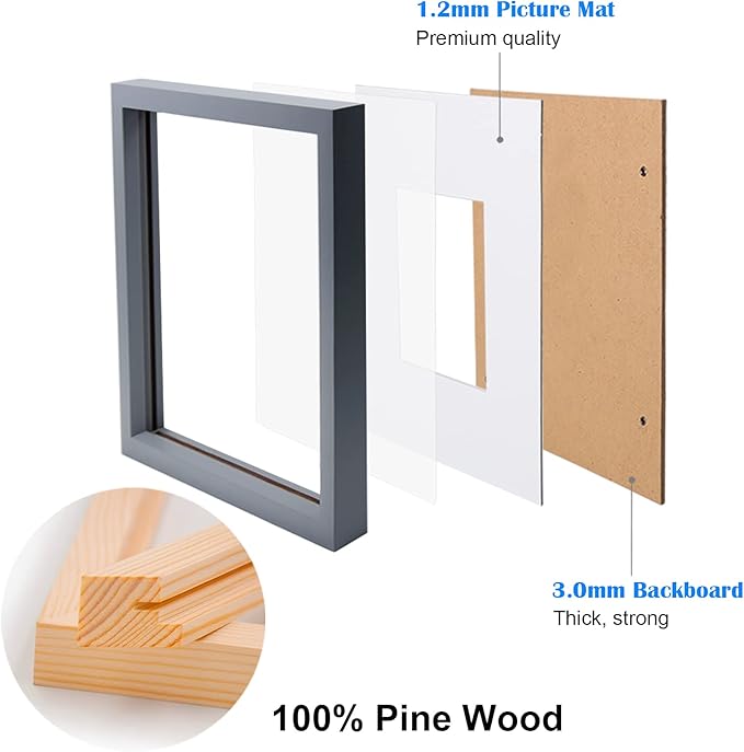 Egofine 8x10 Picture Frame Made of Solid Wood, Covered by Plexiglass for Pictures 4x6 or 5x7 with Mat or 8x10 Without Mat, Table Top Display and Wall Display Photo Frame, Dark Gray