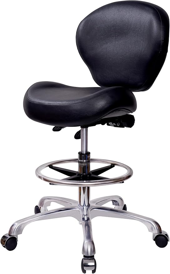 Height Adjustable Rolling Stools Drafting Chair with Backrest & Foot Rest,Work from Home,Studio,Dental,Office for Desk,Salon,Art Studio, Tattoo,Garage, Kitchen, Counter, (Black)
