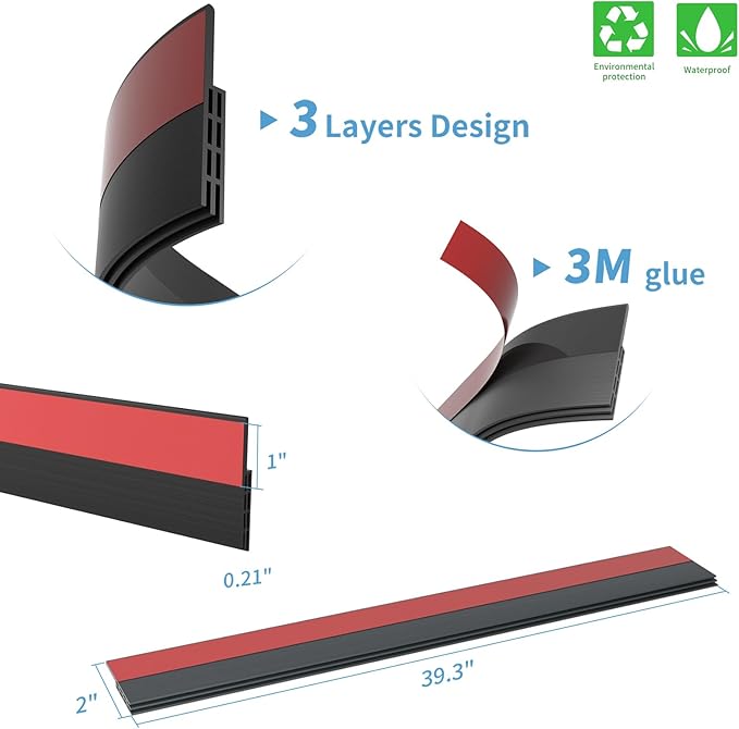 Hojoy 2 Pack Under Door Draft Stopper, Adjustable Door Sweep Anti-Collision