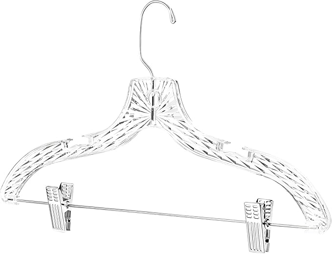 Clothes Hangers with Clips Plastic Set of 50 Pack Heavy Duty Hangers Dresses, T-Shirts Shirt Suit Hangers for Closet Organization Crystal Clear Hanger Pants Skirt Hanger Women and Men