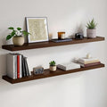 Homeforia 48 inch Walnut Floating Shelf, High End Solid Real Wood Large 48inch Floating Shelves for Wall, Dark Brown 48 inches Long Floating Shelves, Heavy Duty Bracket, 48 X 6.5 X 1.75 inch, Set of 2