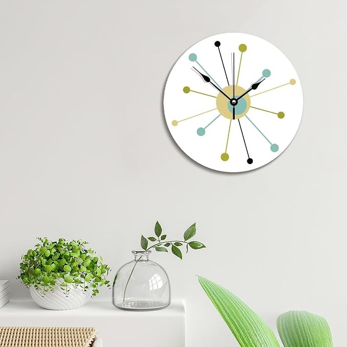 ArogGeld Atomic Age Clock Mid Century 12 Inch Wall Clocks Battery Operated Silent Retirement Home Decor Wall Decor for Kitchen Bedroom Living Room Office