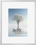 8x10 Picture Frame - Metal Frame With Mat 5x7 | 8 x 10 Aluminum Photo Frame | Plexiglass And Hanging Hardware Included | Black 8x10 Picture Frame | Silver